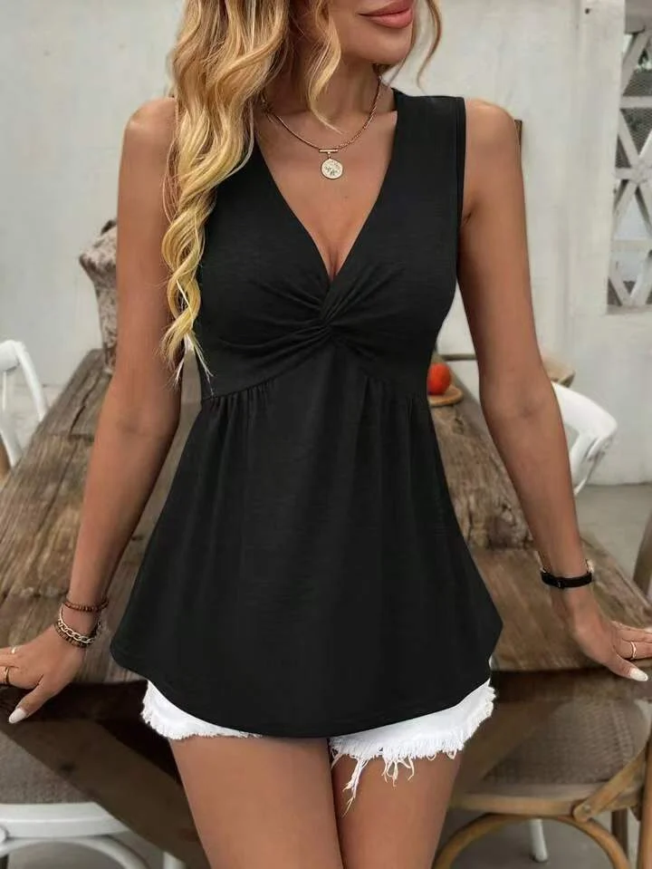 Sleeveless V-neck Design With A Twisted And Wrinkled Chest, Waist Cinching Vest,… — image 2