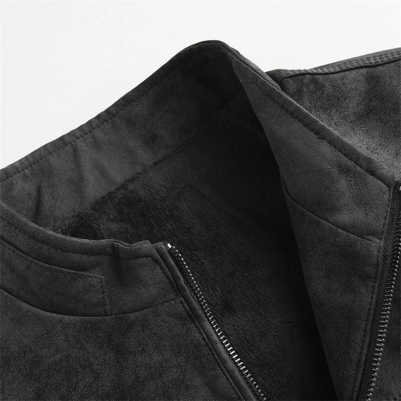 Slim Fit Handsome Motorcycle Suit Stand Collar PU Leather Jacket — image 2