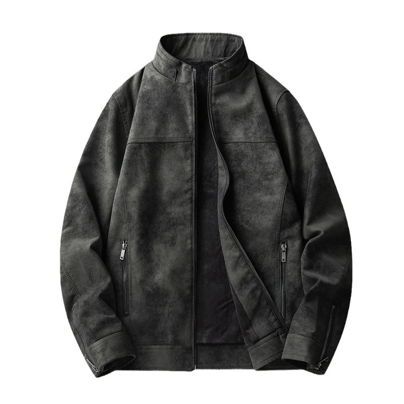 Slim Fit Handsome Motorcycle Suit Stand Collar PU Leather Jacket — image 5
