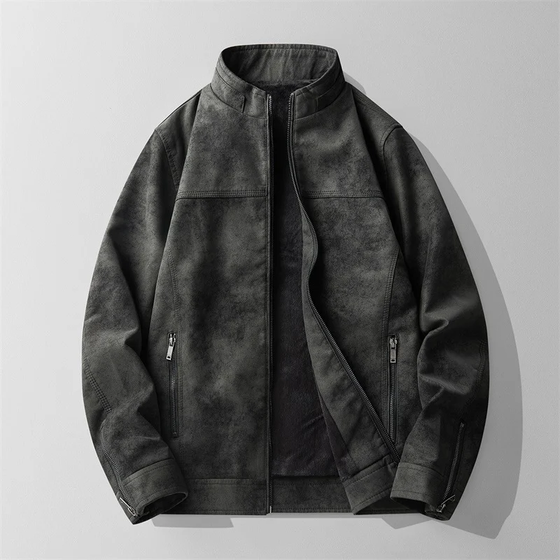 Slim Fit Handsome Motorcycle Suit Stand Collar PU Leather Jacket — image 6