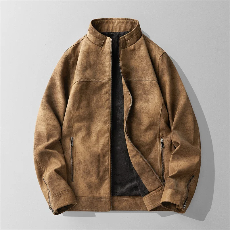 Slim Fit Handsome Motorcycle Suit Stand Collar PU Leather Jacket — image 4