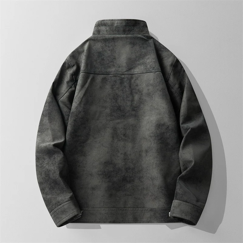 Slim Fit Handsome Motorcycle Suit Stand Collar PU Leather Jacket — image 3