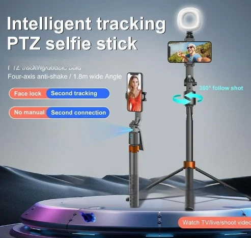 Smart AI Selfie Stick With 3-axis Gimbal Stabilizer - Adjustable Extendable Tripod… — image 5