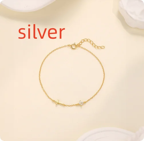 Smooth-surface Diamond-encrusted Cross And Petal Light-luxury Bracelet — image 3