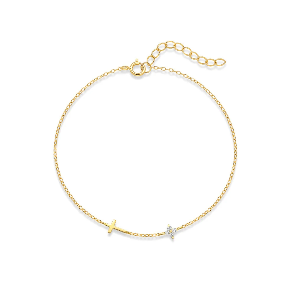 Smooth-surface Diamond-encrusted Cross And Petal Light-luxury Bracelet — image 2