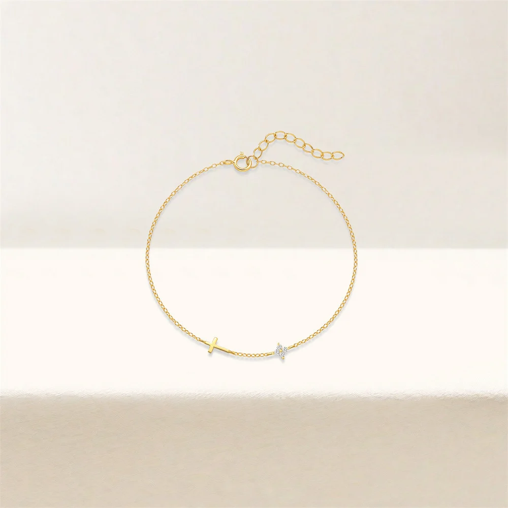 Smooth-surface Diamond-encrusted Cross And Petal Light-luxury Bracelet — image 4