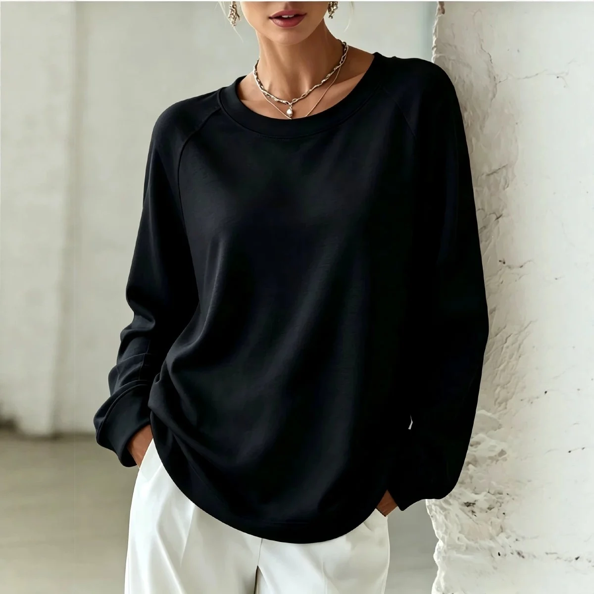 Soft-colored Loose-fitting Round-neck Casual Long-sleeved Women's Hoodie — image 9