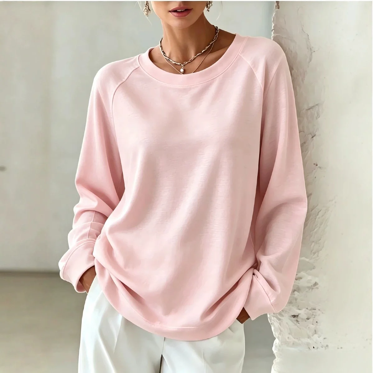 Soft-colored Loose-fitting Round-neck Casual Long-sleeved Women's Hoodie — image 3
