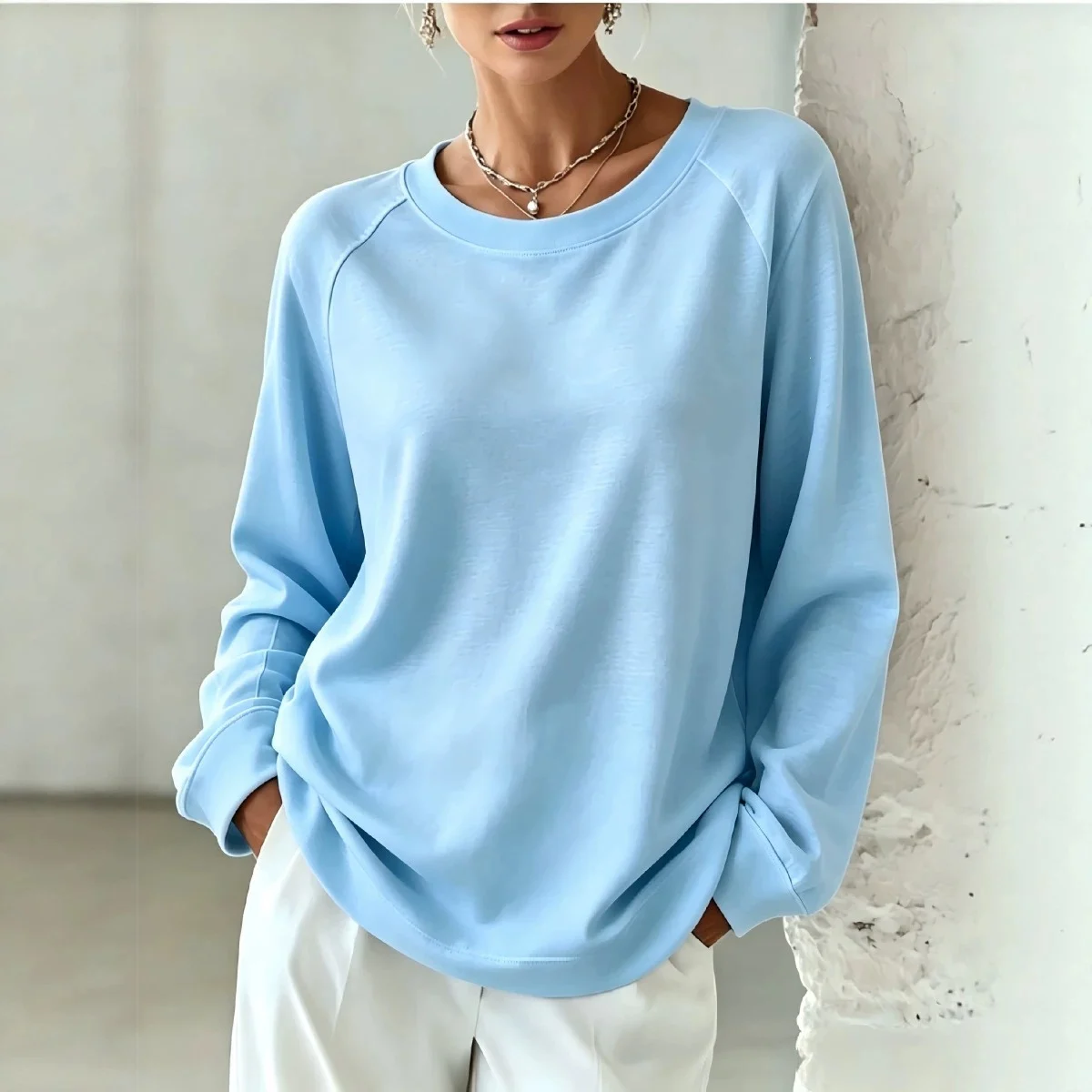 Soft-colored Loose-fitting Round-neck Casual Long-sleeved Women's Hoodie — image 10