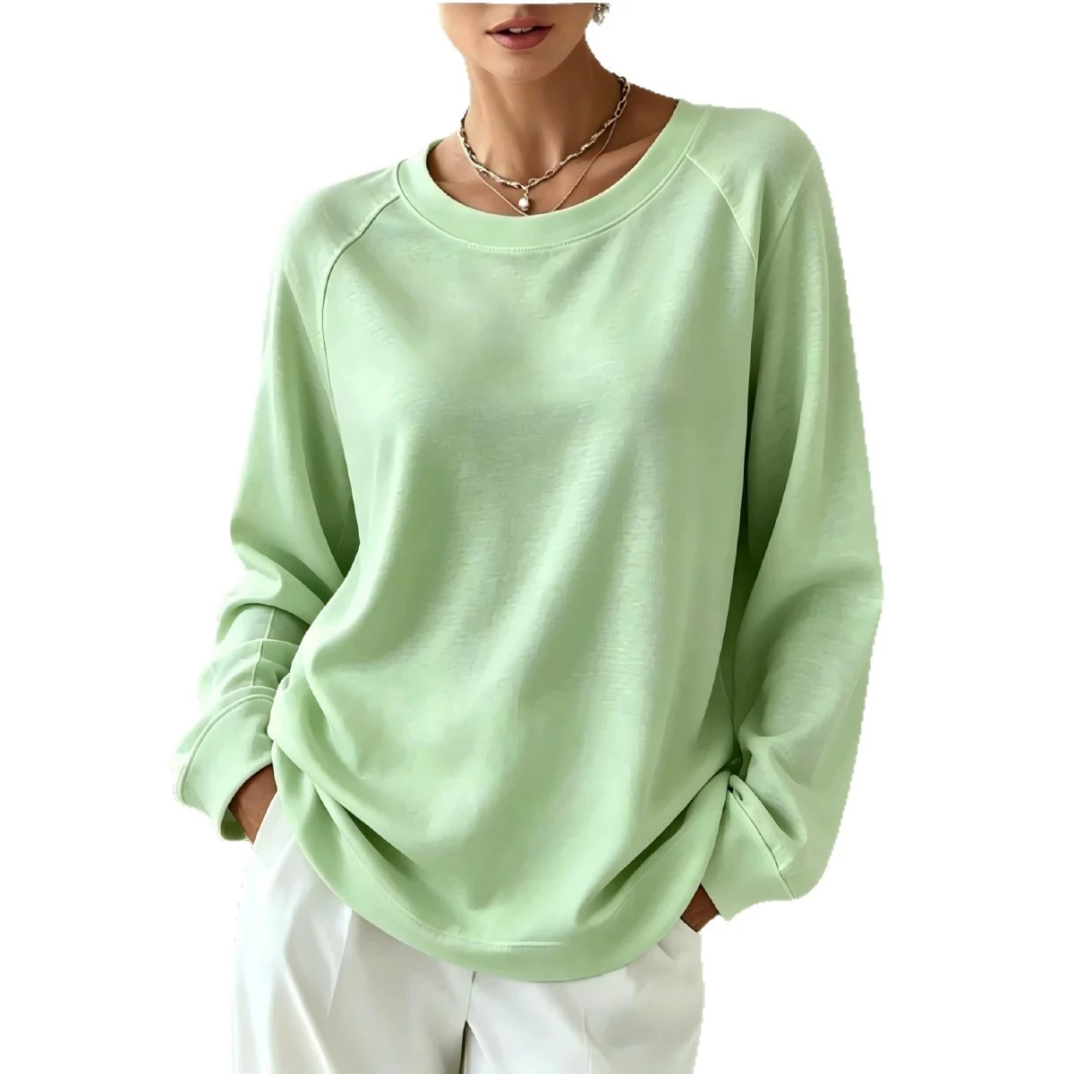 Soft-colored Loose-fitting Round-neck Casual Long-sleeved Women's Hoodie — image 5