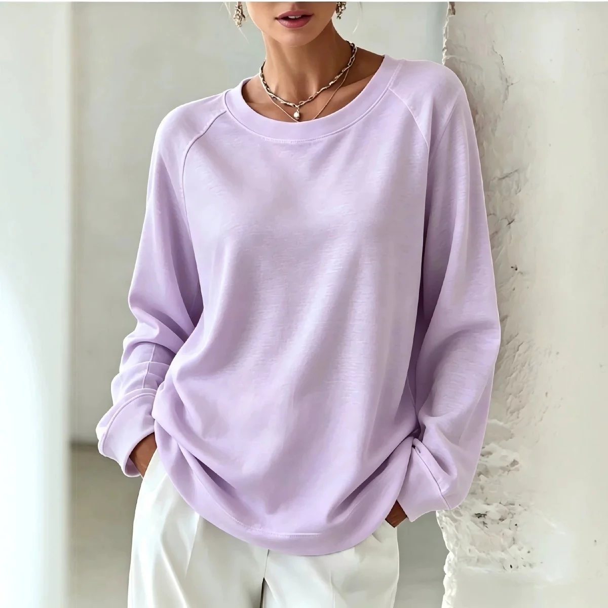 Soft-colored Loose-fitting Round-neck Casual Long-sleeved Women's Hoodie — image 8