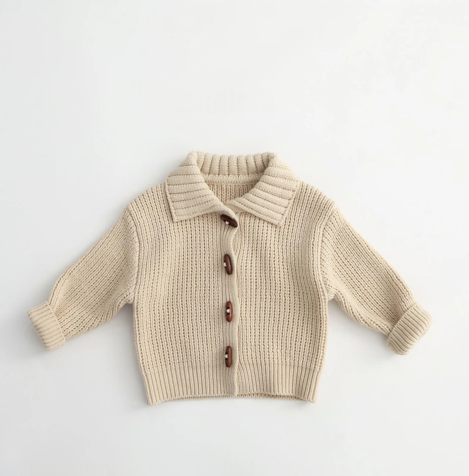Solid-color Horn-button Cardigan Childrens Cotton Knit Jacket — image 6