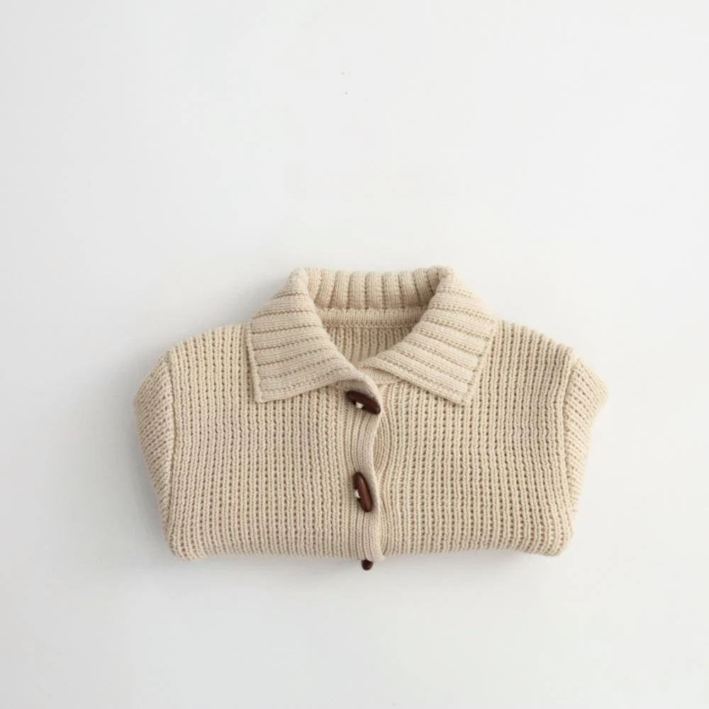 Solid-color Horn-button Cardigan Childrens Cotton Knit Jacket — image 5
