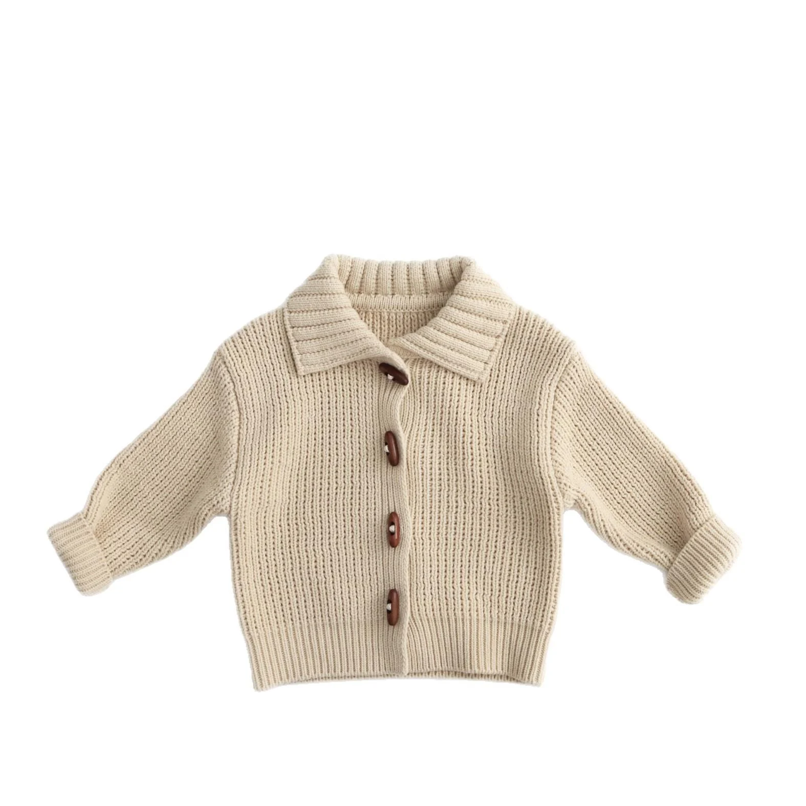 Solid-color Horn-button Cardigan Childrens Cotton Knit Jacket — image 2