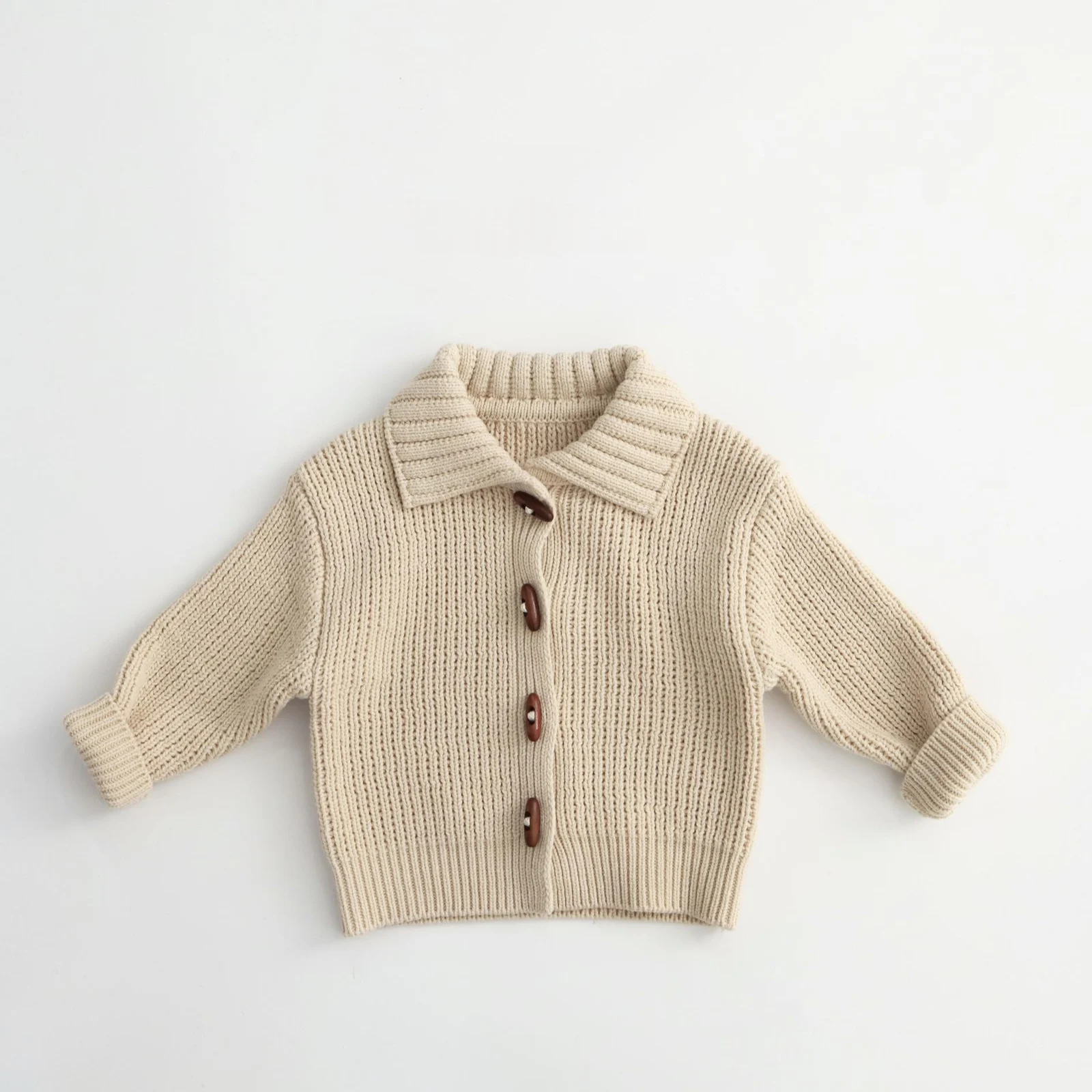 Solid-color Horn-button Cardigan Childrens Cotton Knit Jacket — image 4