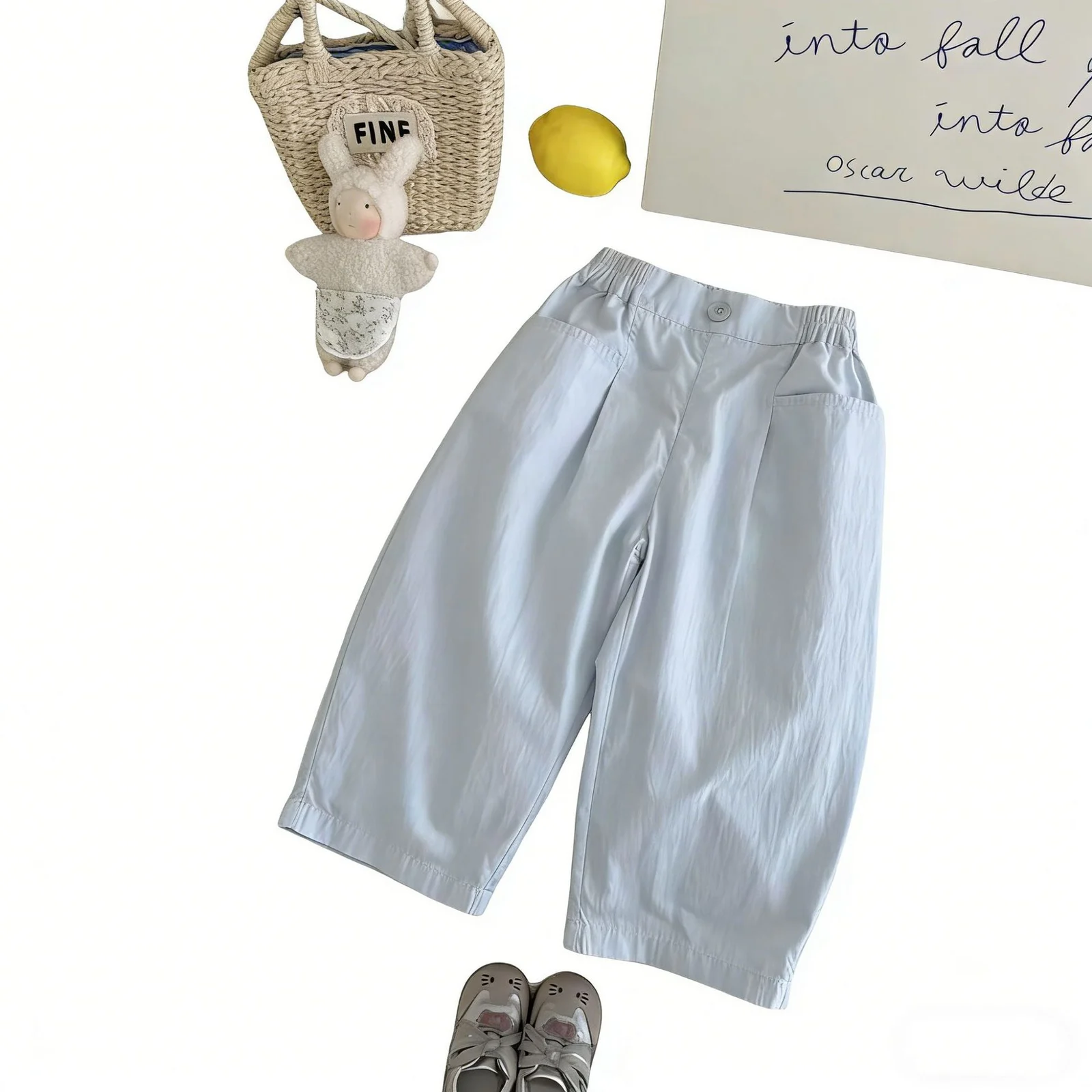 Solid Color Minimalism Loose-fitting Casual Childrens Pants — image 6