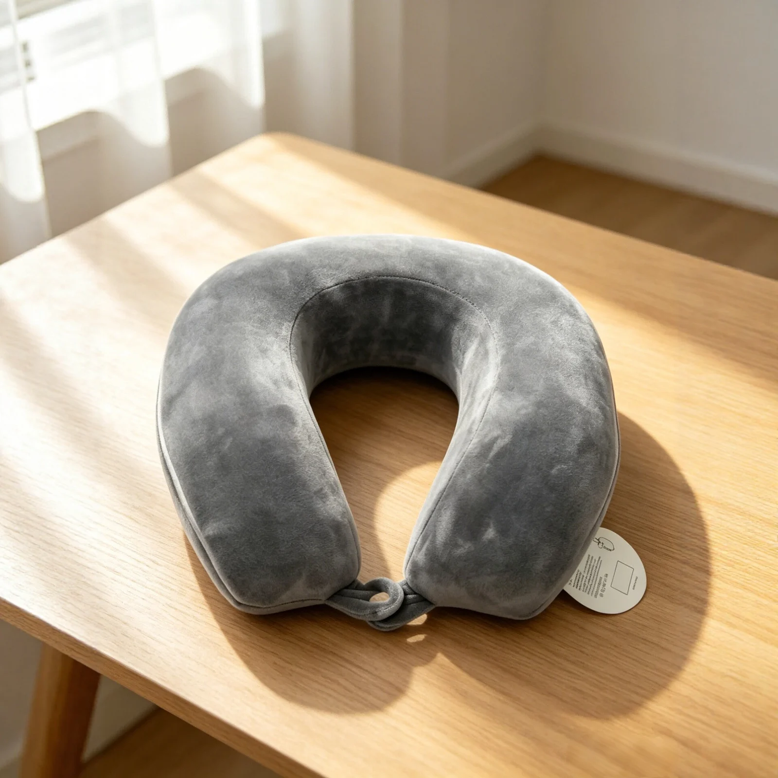 Solid Color Plush Memory Foam U Shaped Neck Pillow, Button Closure Travel Pillow For… — image 2