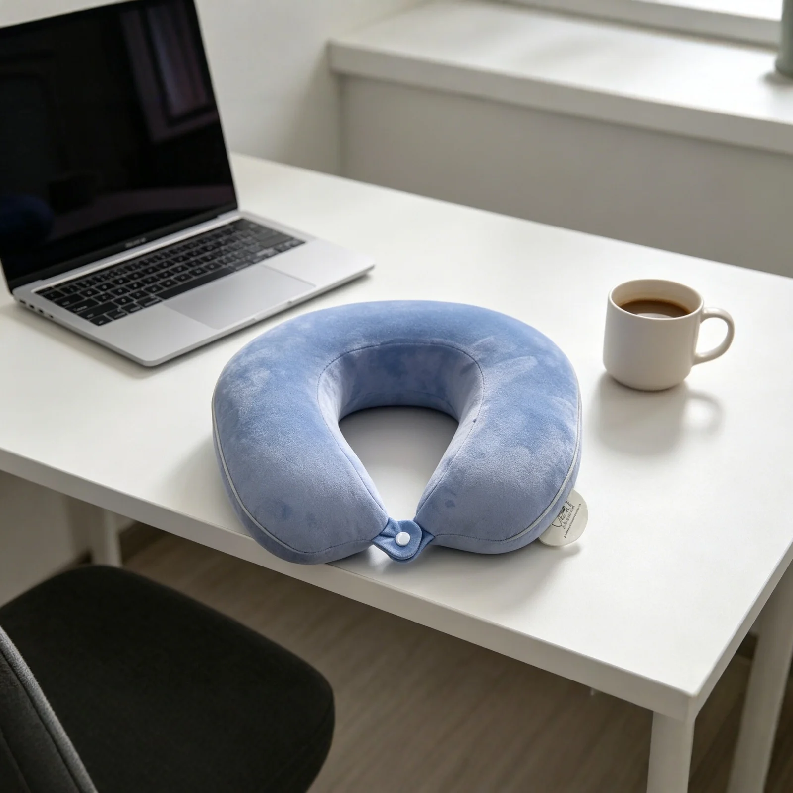 Solid Color Plush Memory Foam U Shaped Neck Pillow, Button Closure Travel Pillow For… — image 4
