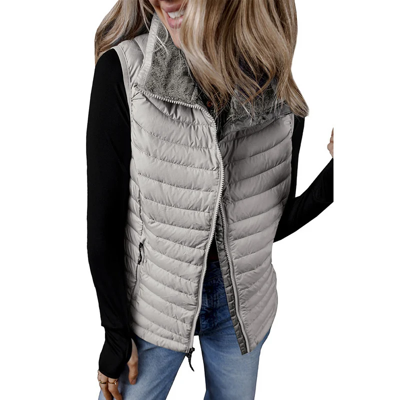 Solid-color Quilted Thermal Vest Casual And Versatile With A Plush Lapel — image 4