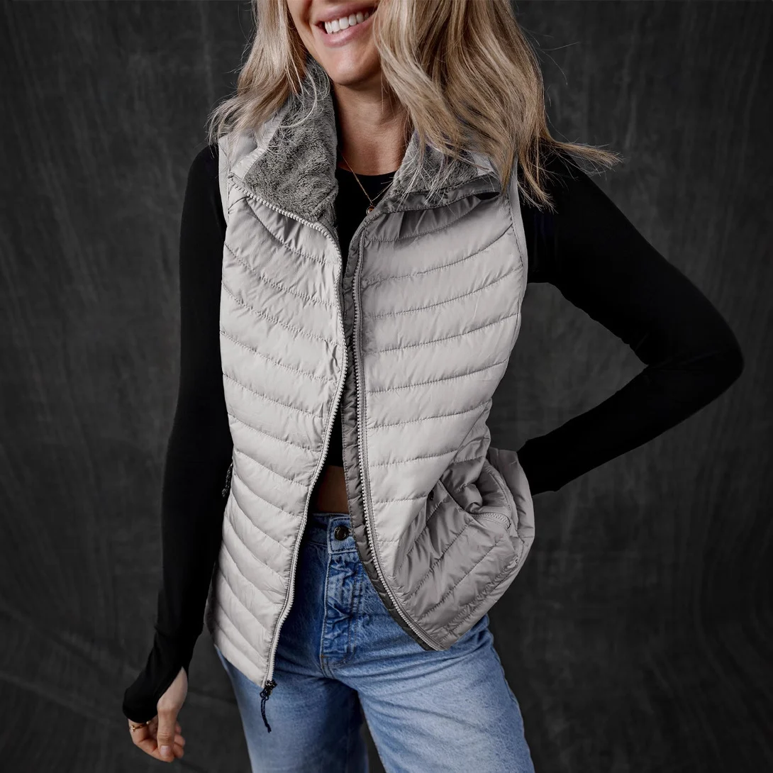 Solid-color Quilted Thermal Vest Casual And Versatile With A Plush Lapel — image 6