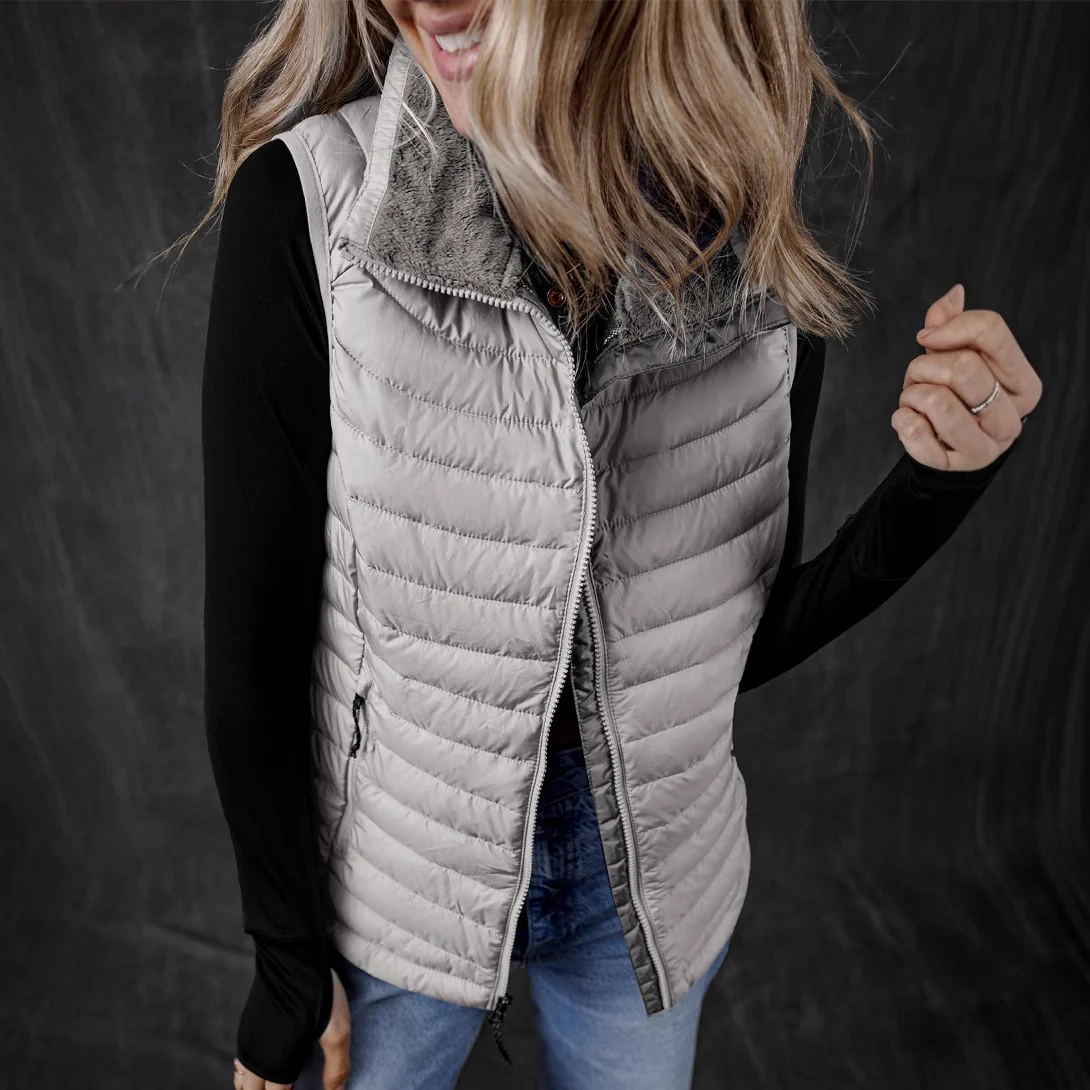 Solid-color Quilted Thermal Vest Casual And Versatile With A Plush Lapel — image 2