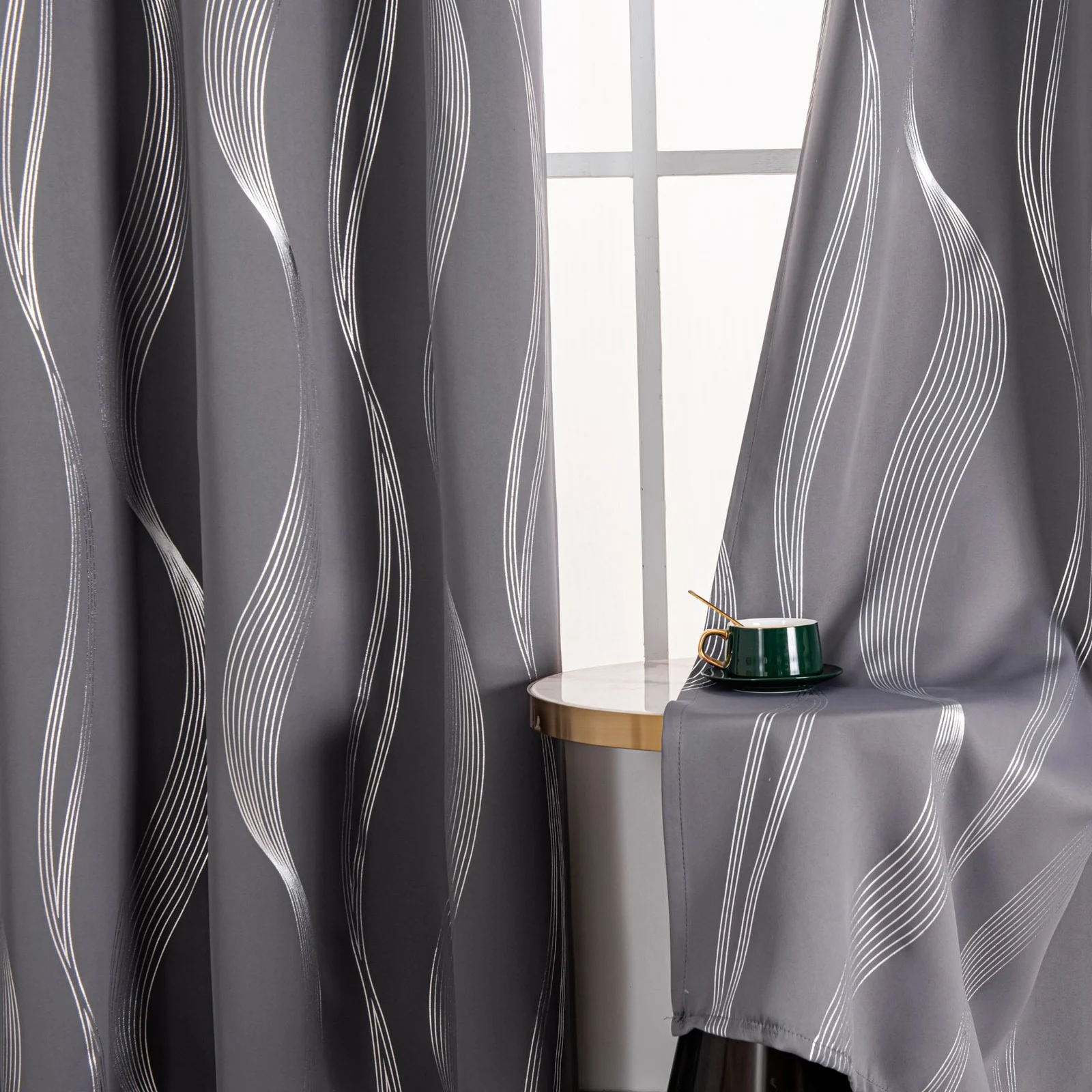 Solid-color Wavy-line Heat-transfer Silver Sun-blocking And Heat-insulating Curtain — image 6