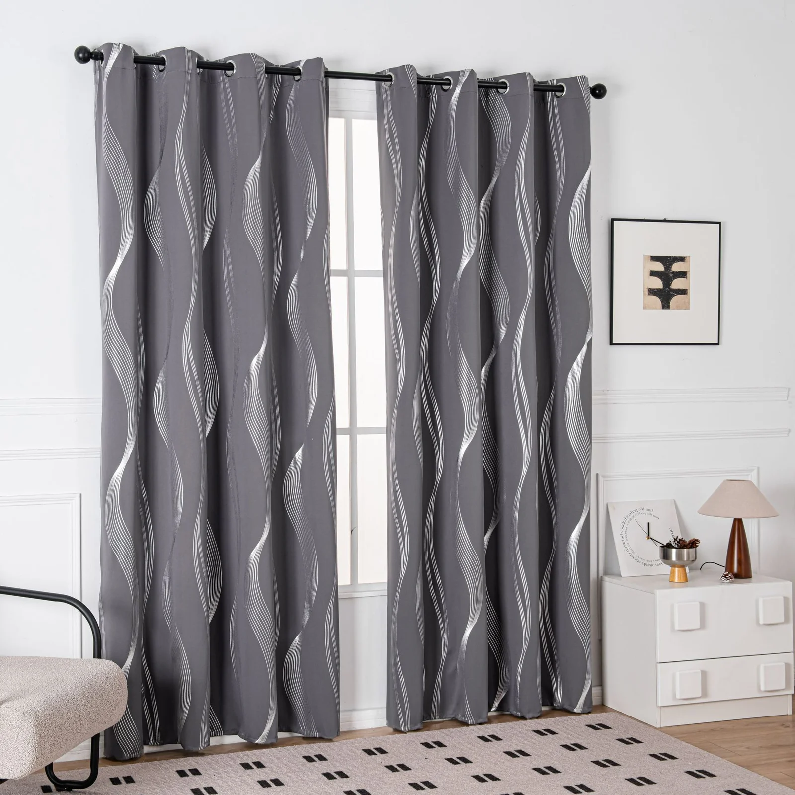 Solid-color Wavy-line Heat-transfer Silver Sun-blocking And Heat-insulating Curtain — image 2