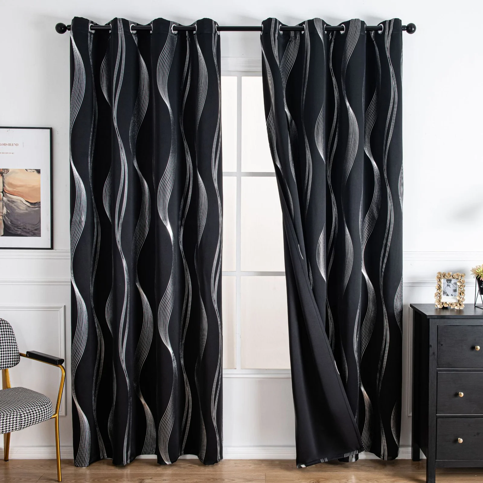 Solid-color Wavy-line Heat-transfer Silver Sun-blocking And Heat-insulating Curtain — image 5