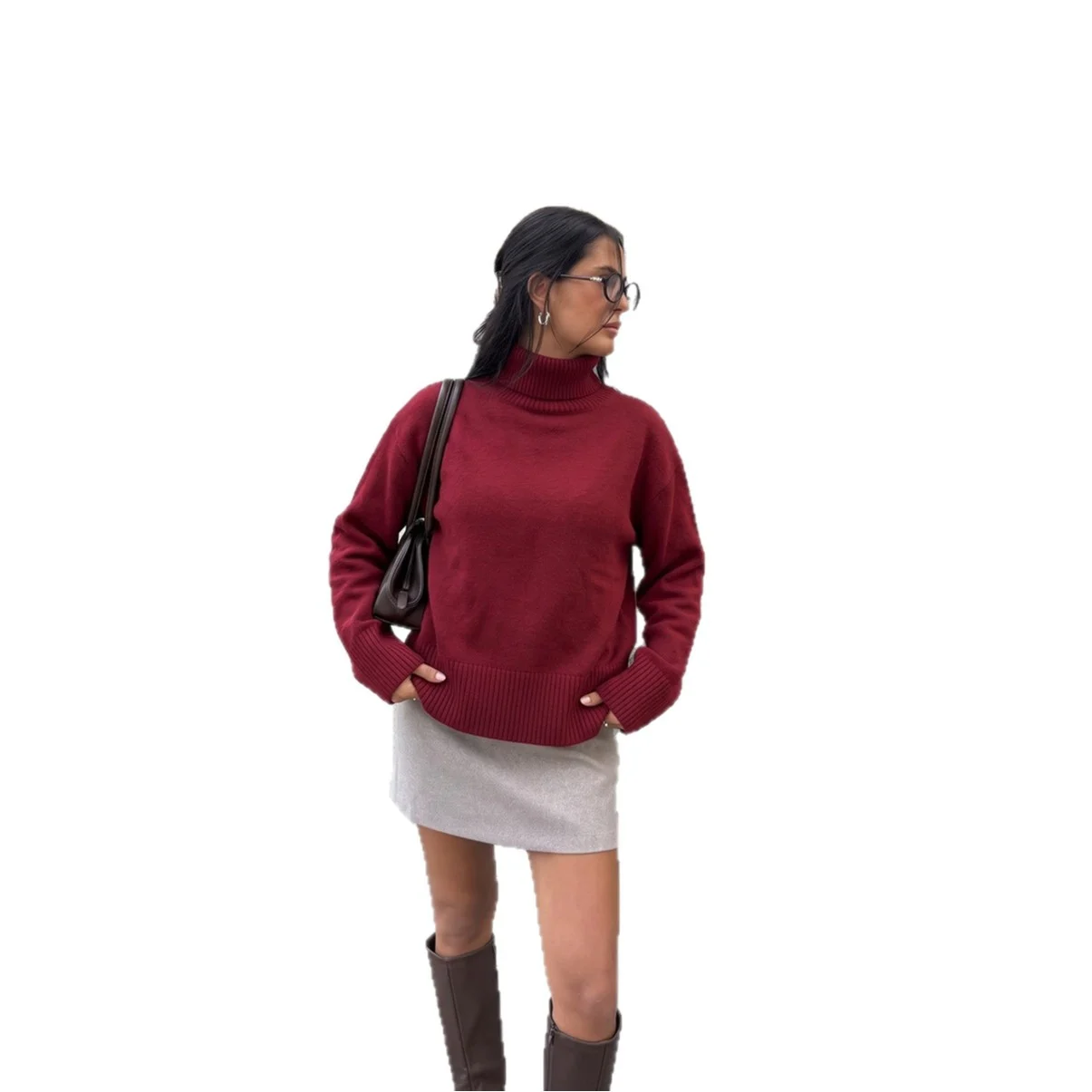 Solid-color Womens Loose-fitting Casual Knit Sweater — image 1