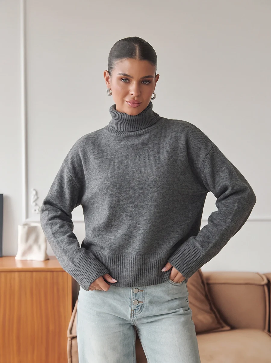 Solid-color Womens Loose-fitting Casual Knit Sweater — image 7