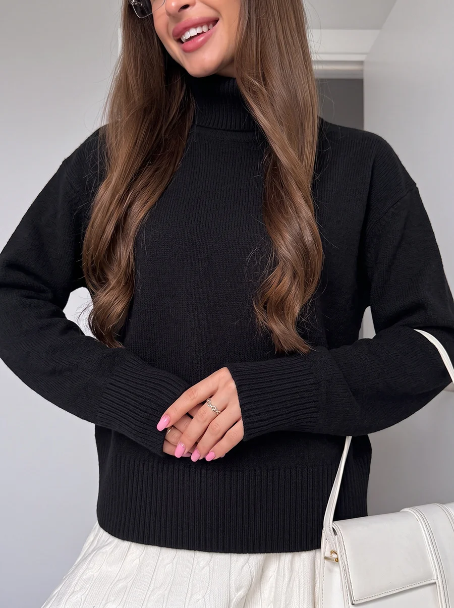 Solid-color Womens Loose-fitting Casual Knit Sweater — image 2
