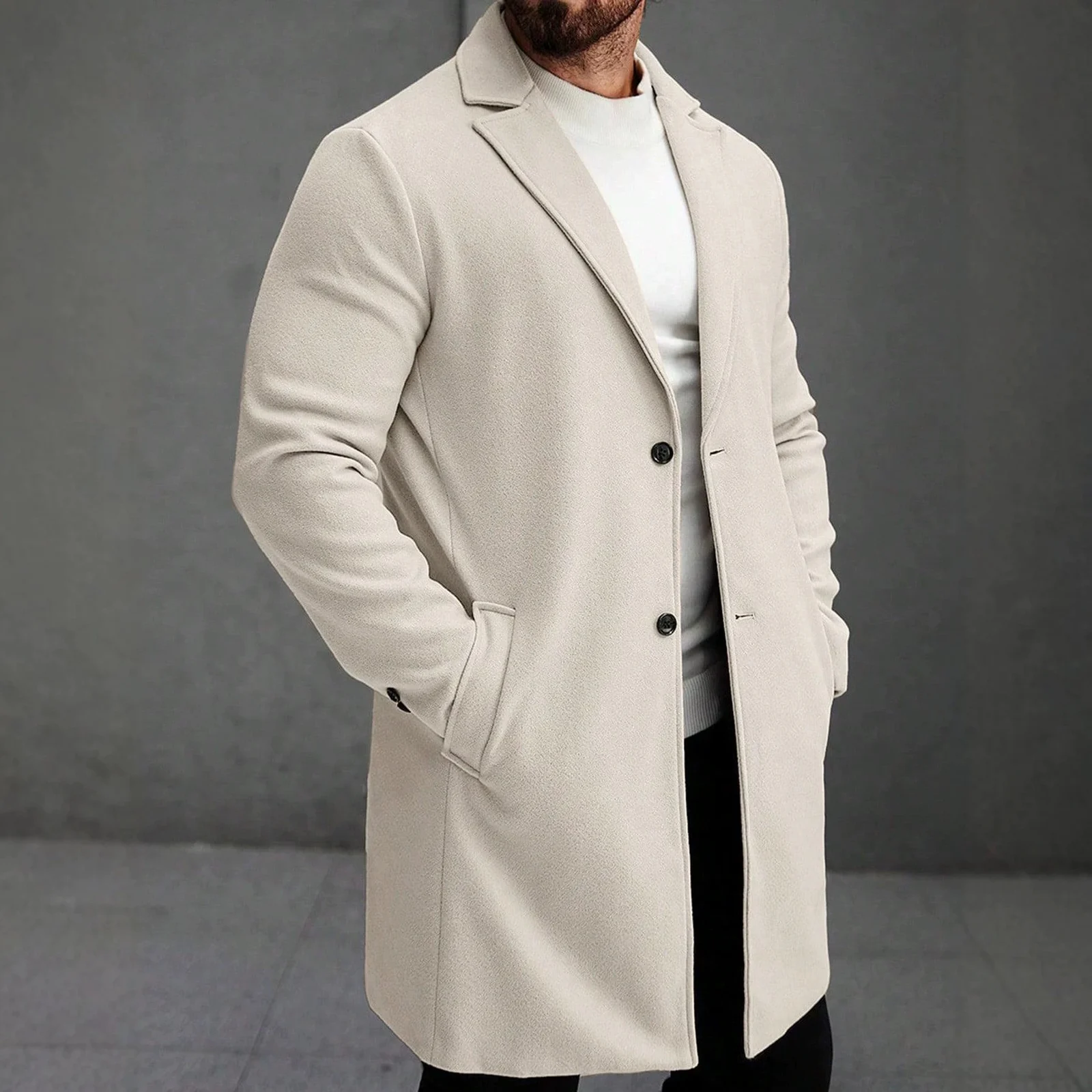 Solid-color Wool Mid-length Coat — image 1