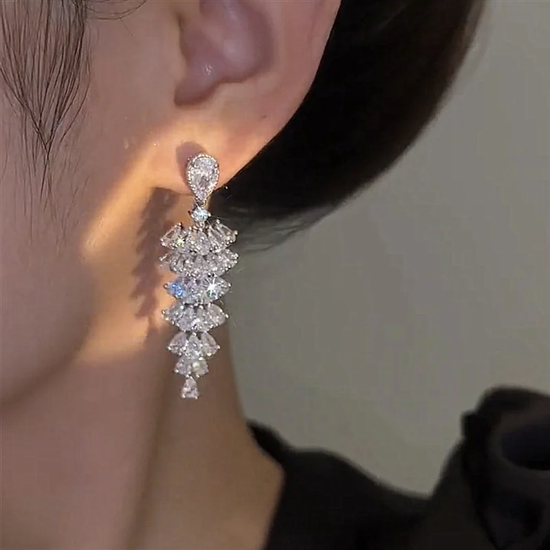Sparkling Zircon Christmas Tree Drop Earrings For Women Xmas Plant Dangle New Year… — image 2