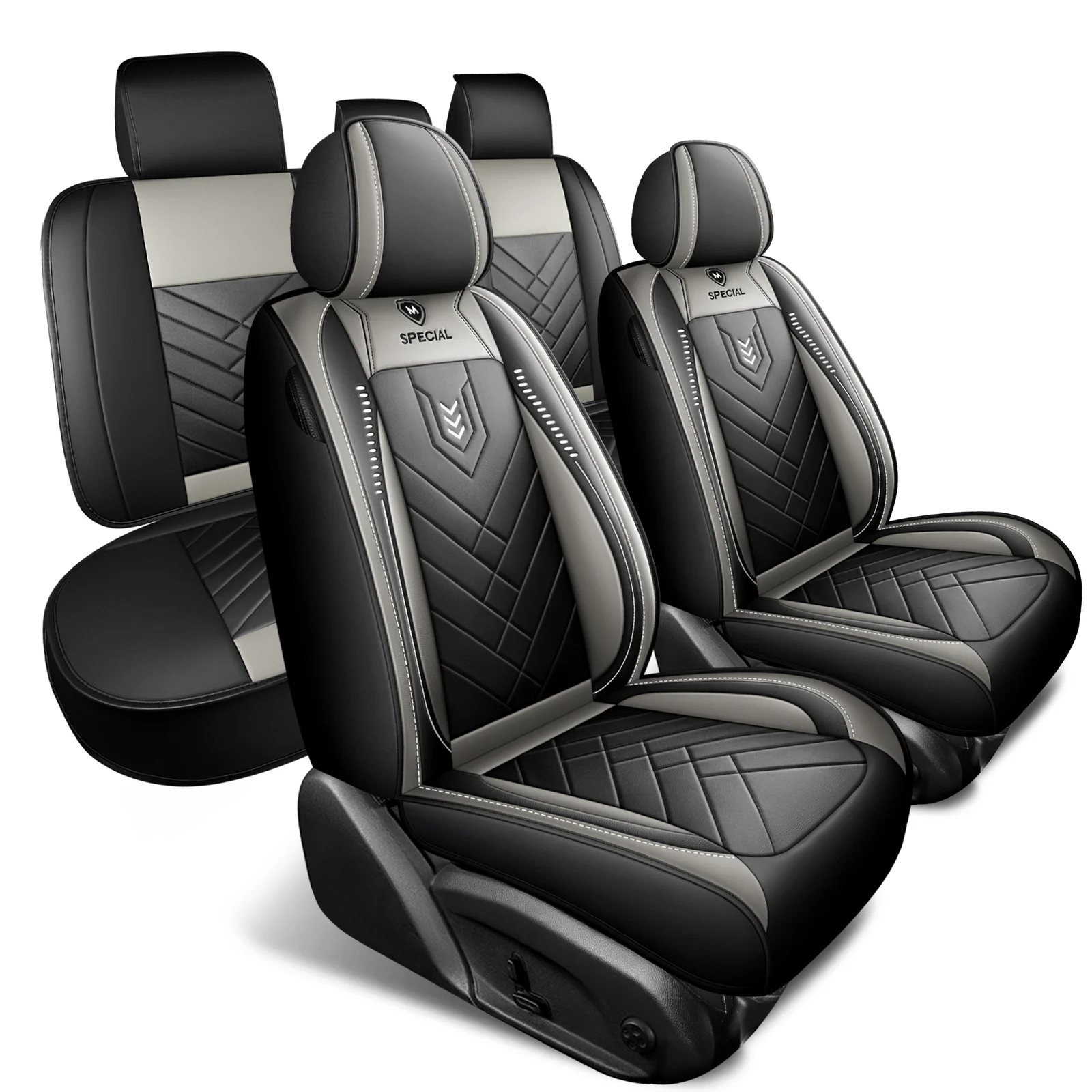 Sport Rocket Design Racing Car Seat Covers Red Black PU Leather Full 5-seat Set… — image 15