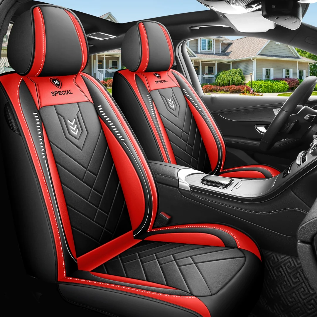 Sport Rocket Design Racing Car Seat Covers Red Black PU Leather Full 5-seat Set… — image 5