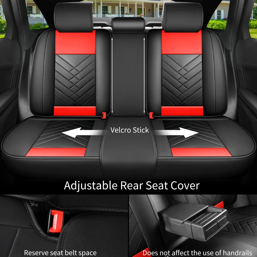 Sport Rocket Design Racing Car Seat Covers Red Black PU Leather Full 5-seat Set… — image 7