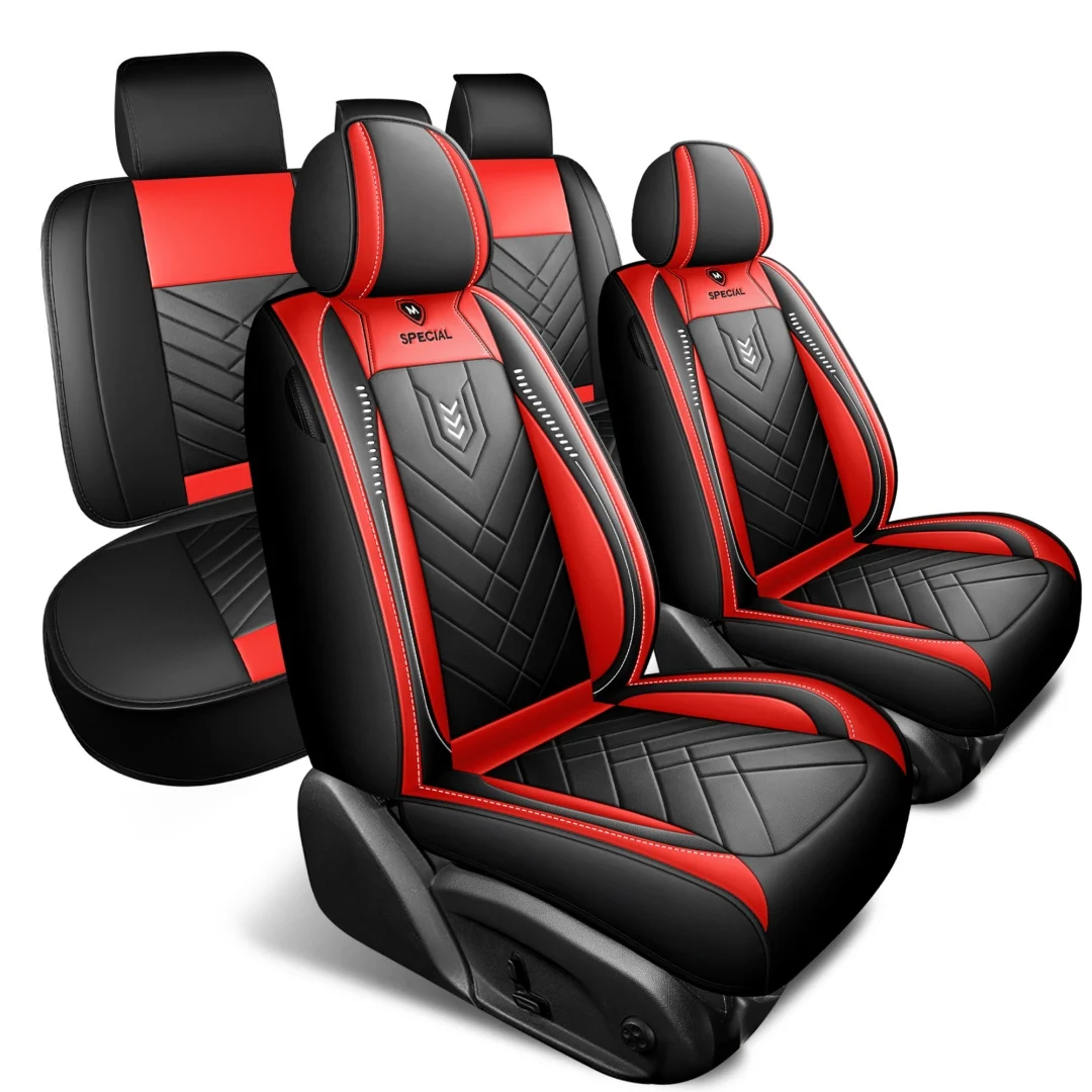 Sport Rocket Design Racing Car Seat Covers Red Black PU Leather Full 5-seat Set… — image 13