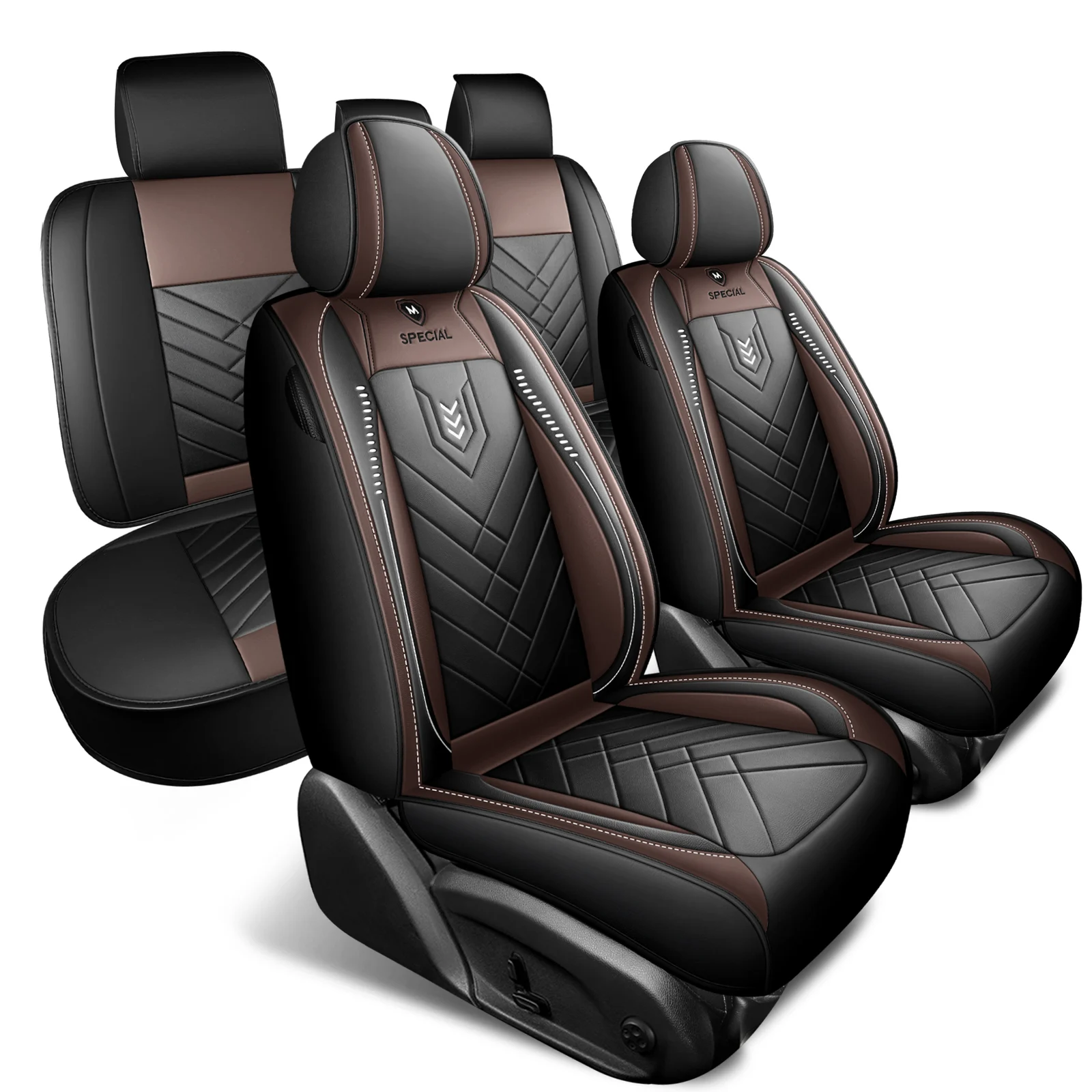 Sport Rocket Design Racing Car Seat Covers Red Black PU Leather Full 5-seat Set… — image 16