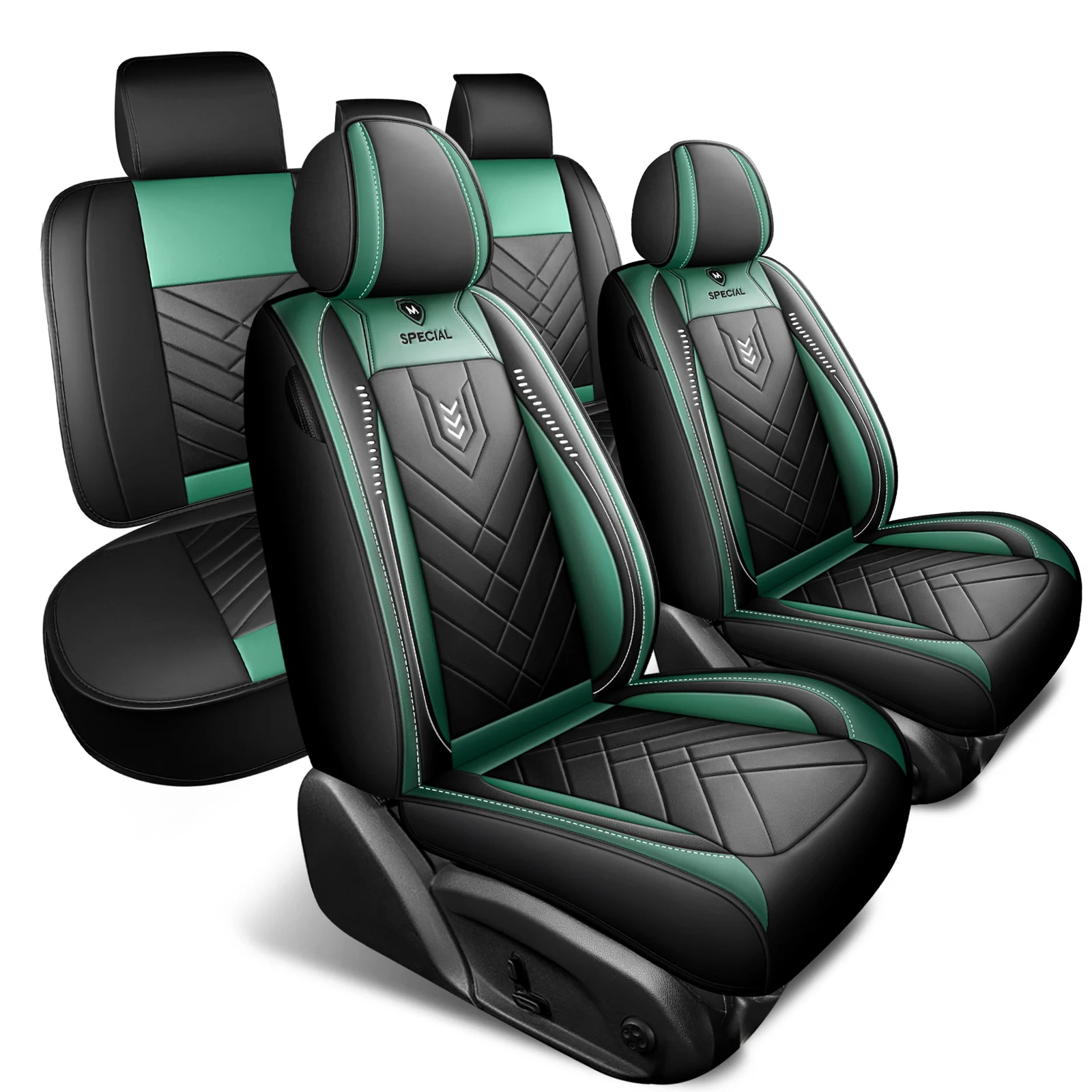 Sport Rocket Design Racing Car Seat Covers Red Black PU Leather Full 5-seat Set… — image 14