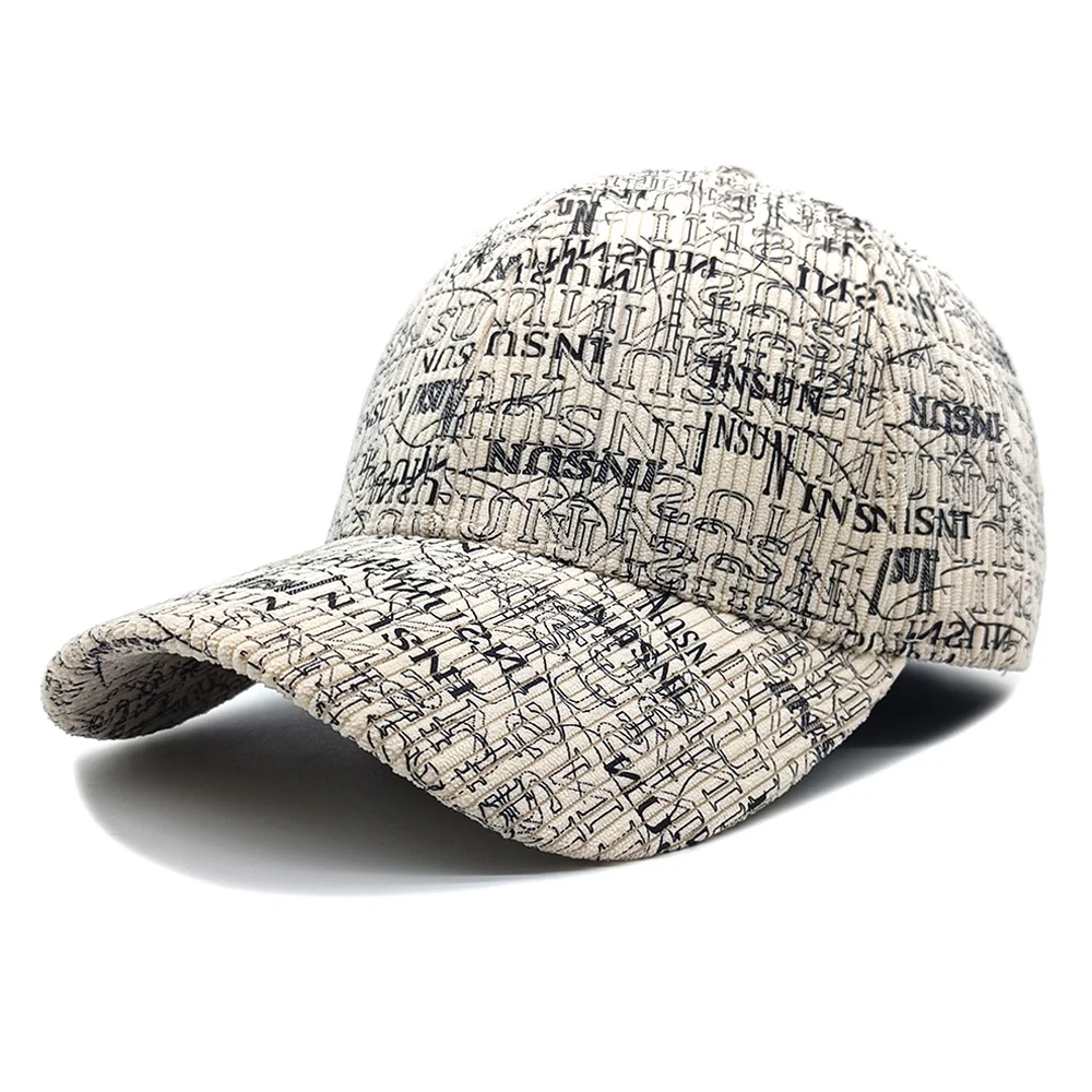 Spring And Autumn British Style Retro Full-print Lettered Baseball Cap, Corduroy… — image 3