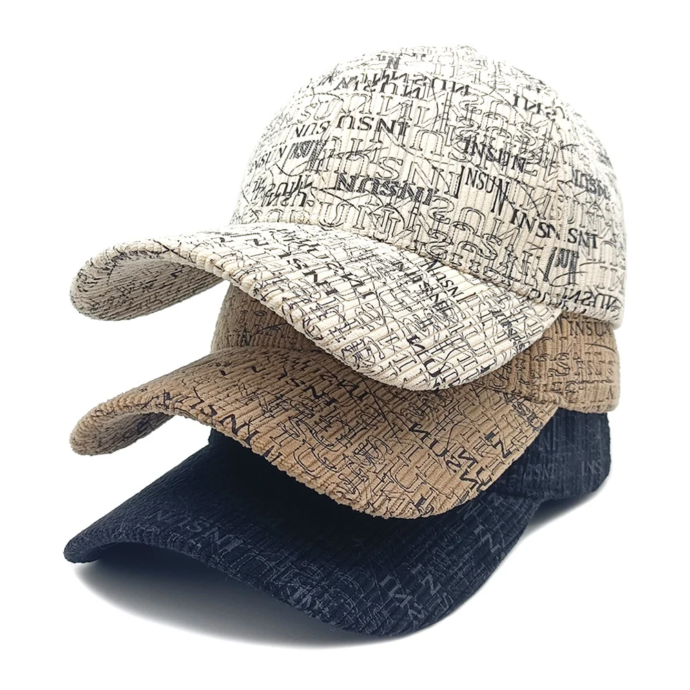 Spring And Autumn British Style Retro Full-print Lettered Baseball Cap, Corduroy… — image 2