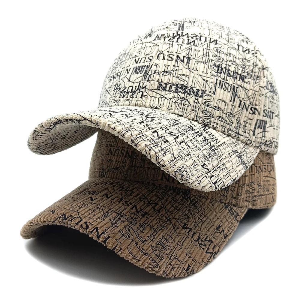 Spring And Autumn British Style Retro Full-print Lettered Baseball Cap, Corduroy… — image 5