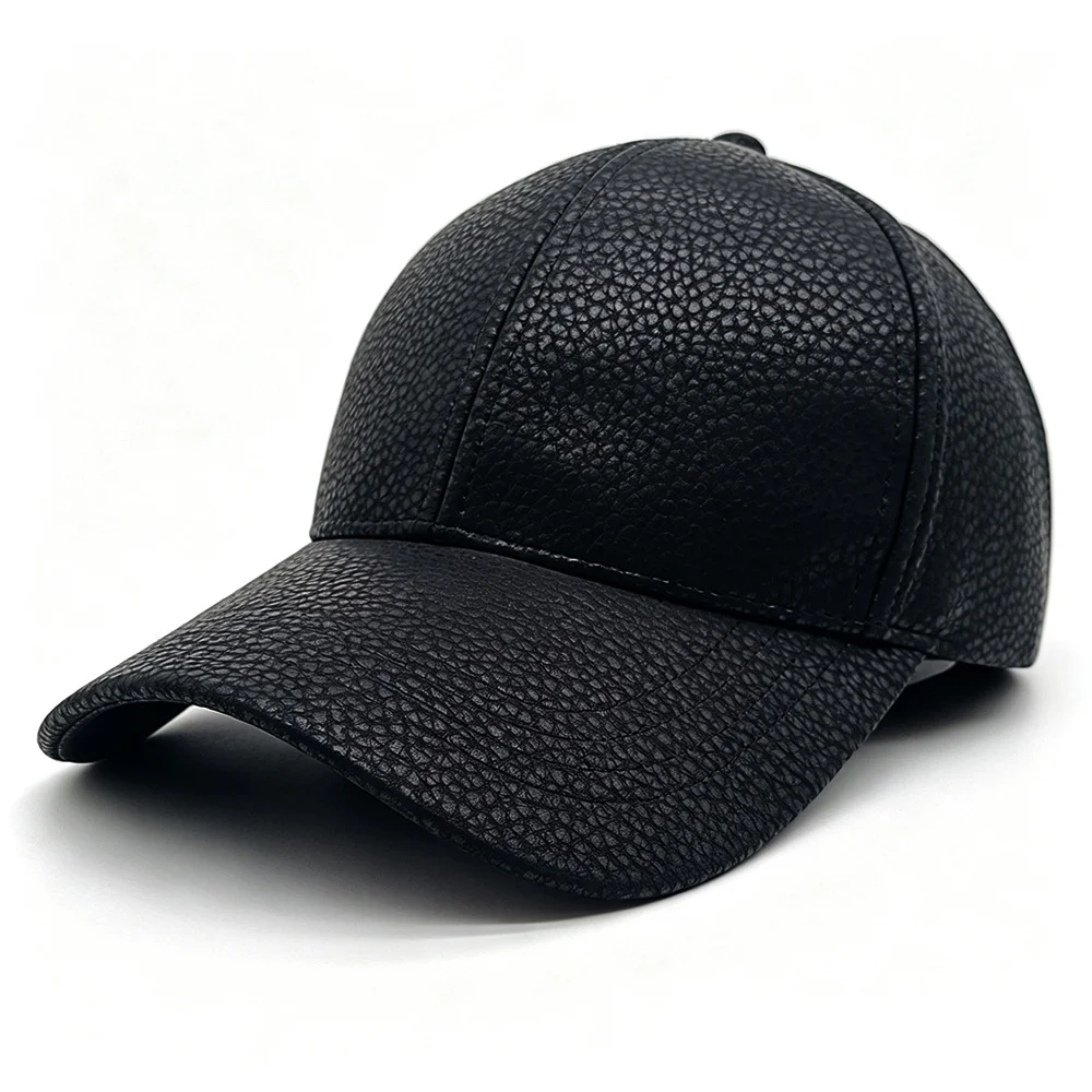Spring And Autumn Glossy Lychee-patterned PU Leather Baseball Cap, Simple Stylish,… — image 2