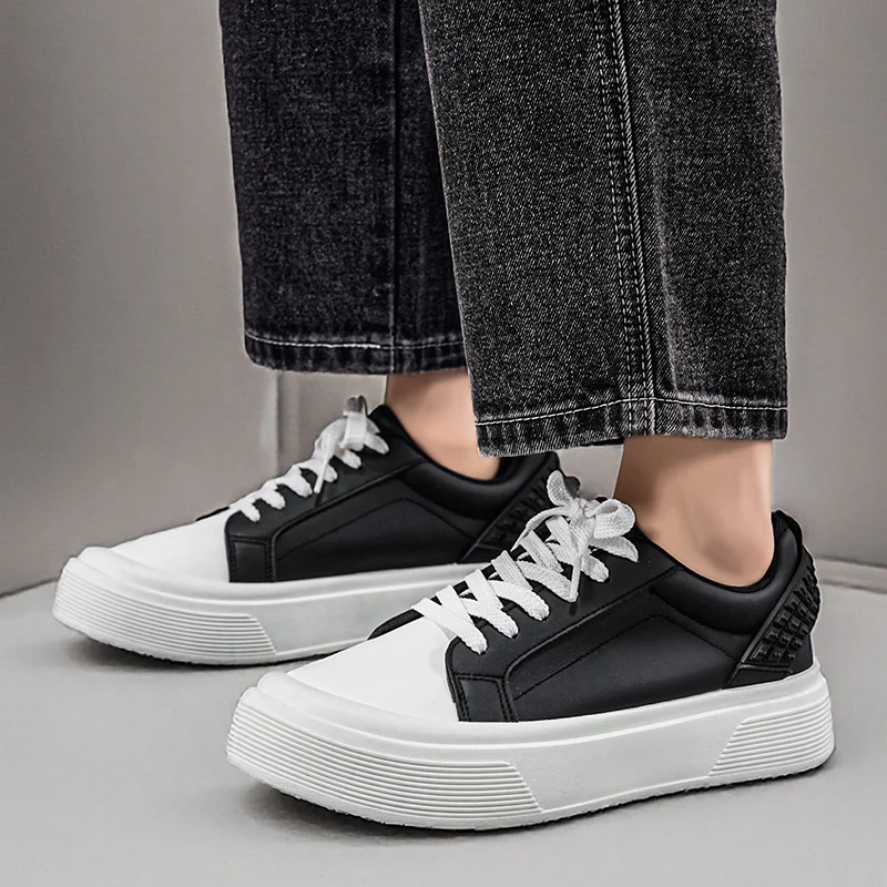 Spring & Autumn New Men's Shoes, Platform Heightening Black White Skate Large Size… — image 5