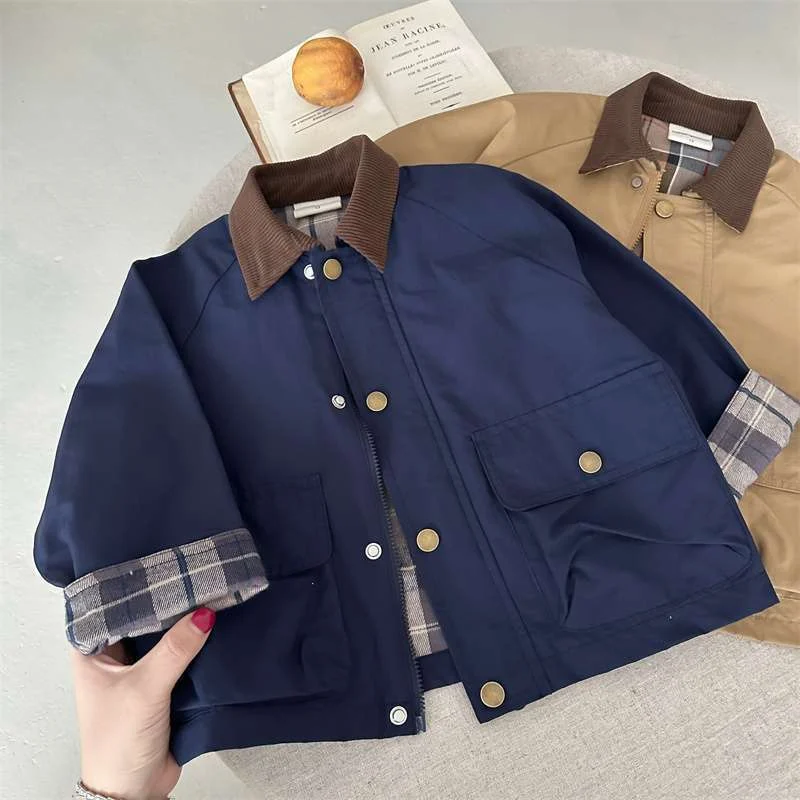 Spring Boys' And Girls' Korean-style Plaid Patchwork Jacket — image 5
