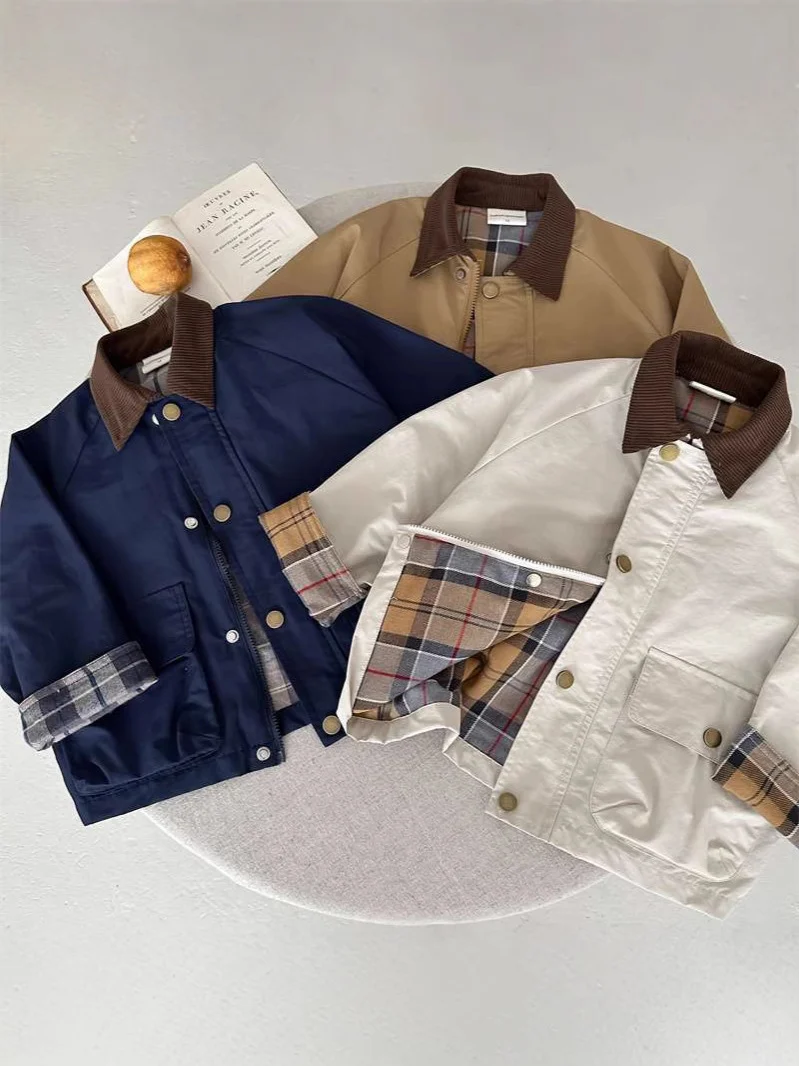 Spring Boys' And Girls' Korean-style Plaid Patchwork Jacket — image 2