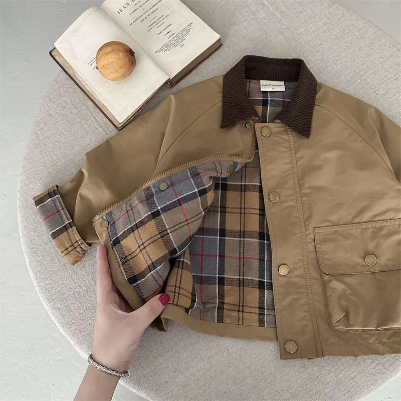 Spring Boys' And Girls' Korean-style Plaid Patchwork Jacket — image 4