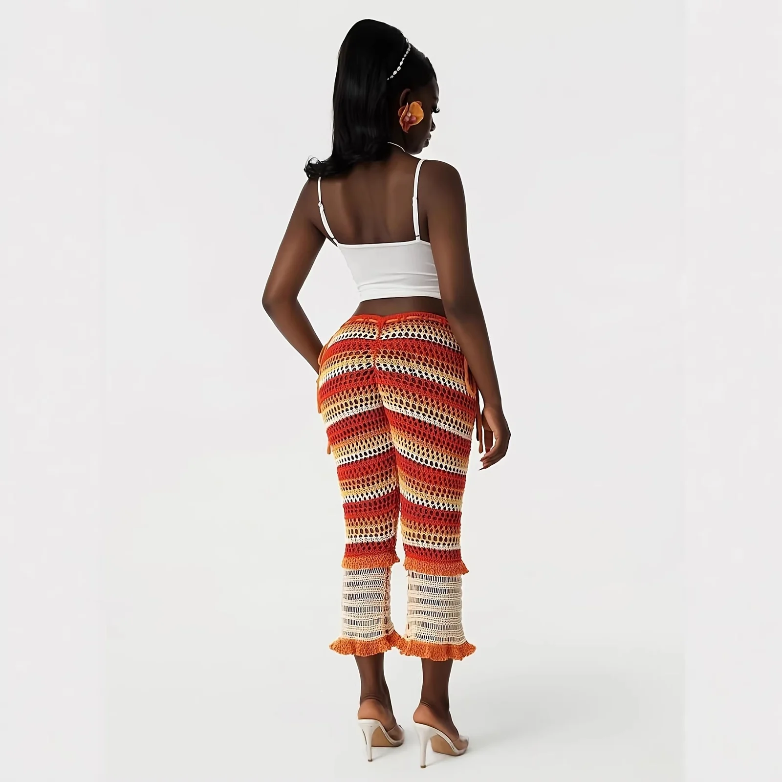 Spring Summer European Casual Fashion Mesh Pants With Open Holes And Striped Patterns… — image 6