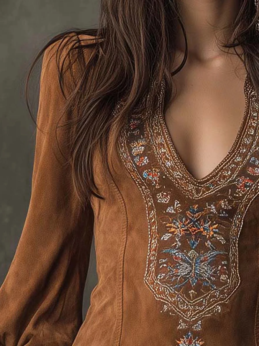 Spring Summer New Women's Long Sleeve V Neck Sexy Dress Embroidered — image 4