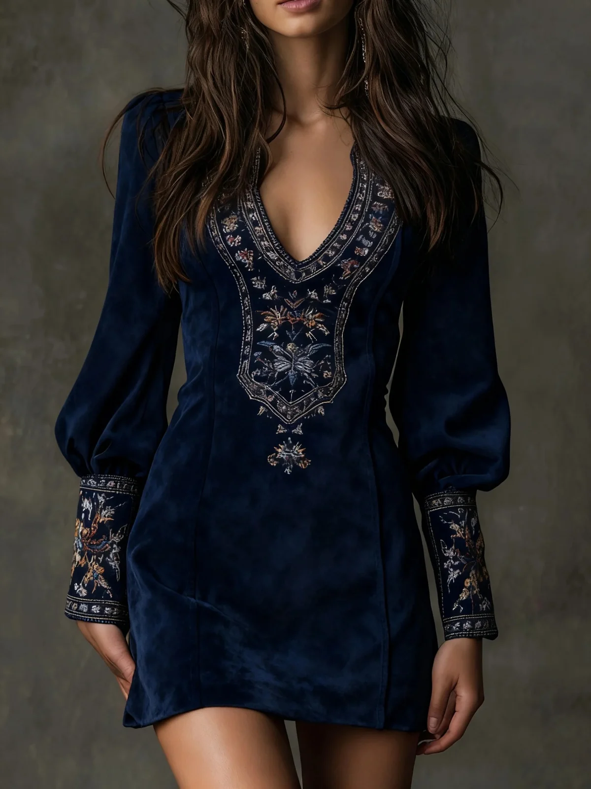 Spring Summer New Women's Long Sleeve V Neck Sexy Dress Embroidered — image 5
